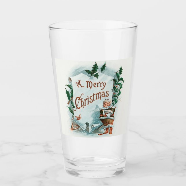 Retro Vintage Christmas Cool Santa Greeting Glass (Front)
