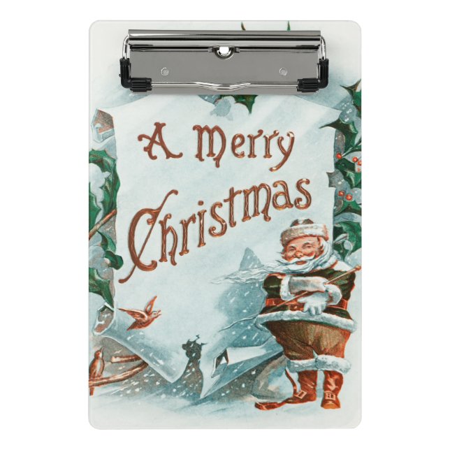Retro Vintage Christmas Cool Santa Greeting Mini Clipboard (Front)
