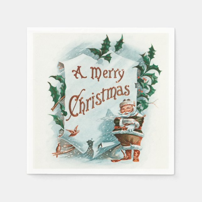 Retro Vintage Christmas Cool Santa Greeting Napkin (Front)