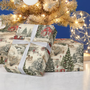 Retro Vintage Christmas Country Watercolor Wrapping Paper