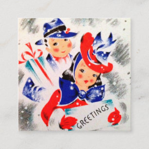 retro vintage Christmas couple Holiday Square Business Card