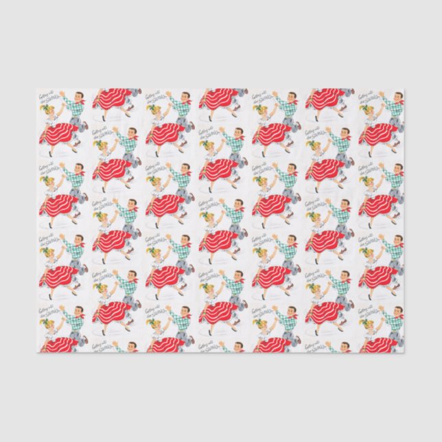 Retro Vintage Christmas dance couple tissue Tissue Paper (Front)