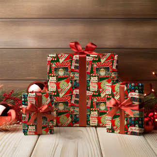 Retro Vintage Christmas Decorations Collage Wrapping Paper