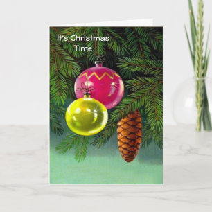 Retro Vintage Christmas, Decorations on the tree Holiday Card