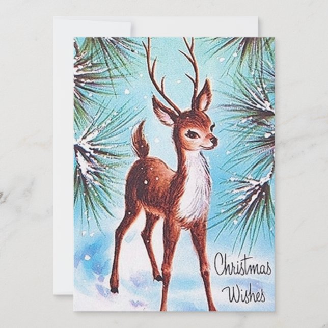Retro vintage Christmas deer add message card (Front)