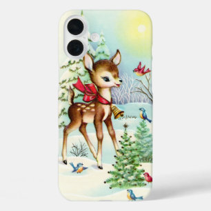 Retro vintage Christmas deer iPhone 16 Plus Case