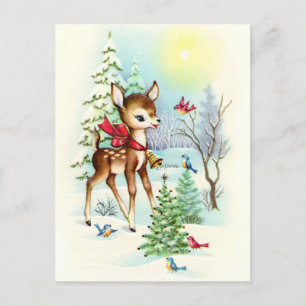 Retro vintage Christmas deer Holiday postcard
