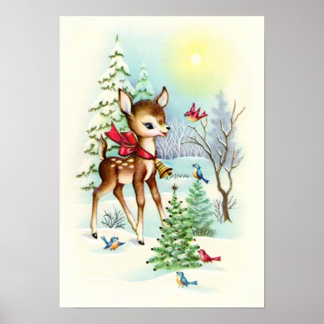 Retro vintage Christmas deer Holiday Poster (Front)