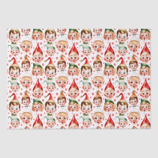 Retro Vintage Christmas Elf Faces  Tissue Paper (Front)
