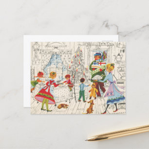 retro vintage Christmas Family Holiday Postcard