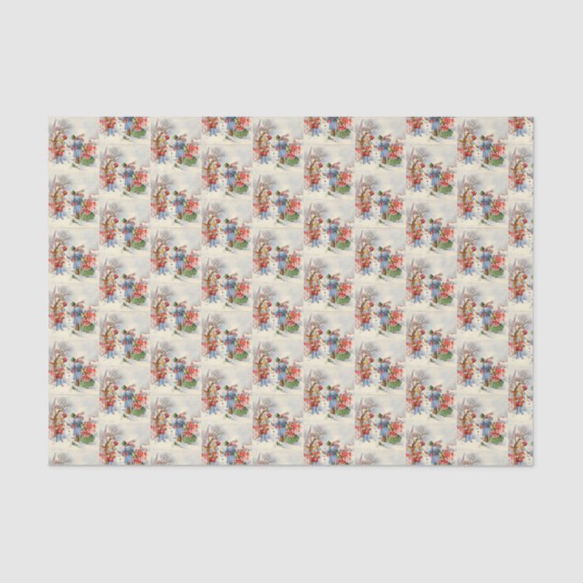 retro vintage Christmas Family tiled party  Tissue Paper (Front)
