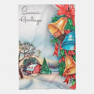 Retro vintage Christmas farm Holiday Tea Towel