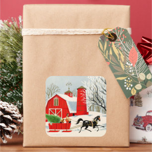 retro vintage Christmas farm Square Sticker