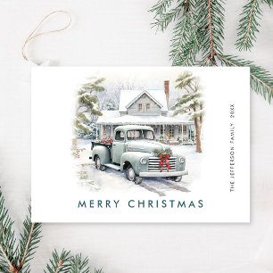 Retro Vintage Christmas Farm Truck Greeting Holiday Card