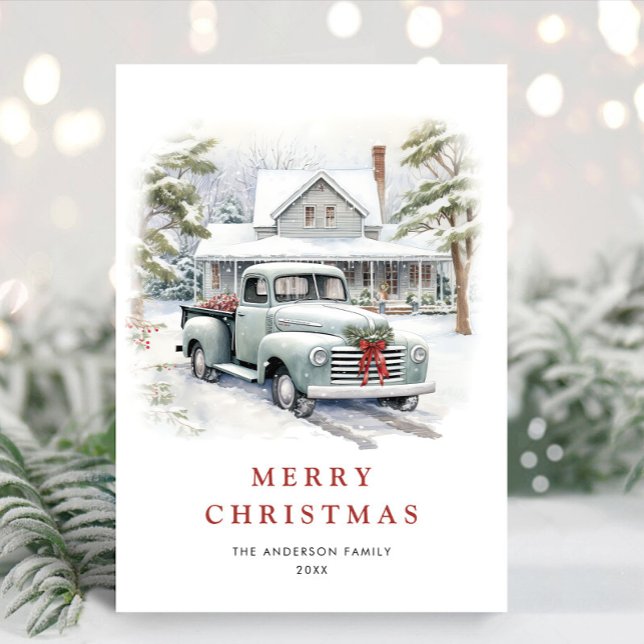 Retro Vintage Christmas Farm Truck Greeting Holiday Card (Creator Uploaded)