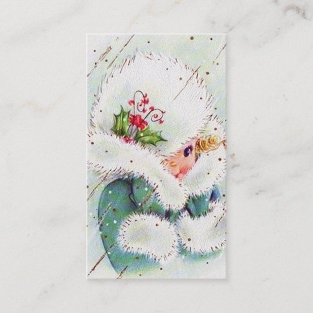 Retro vintage Christmas girl Business Card (Front)