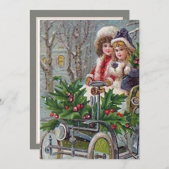 retro vintage Christmas girls add sentiment Card (Front/Back)