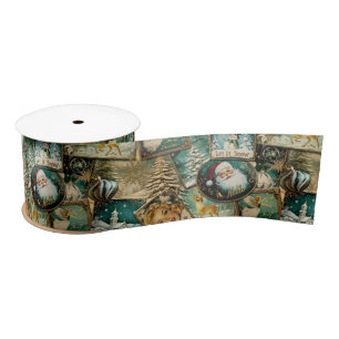 Retro Vintage Christmas: Green Collage Satin Ribbon