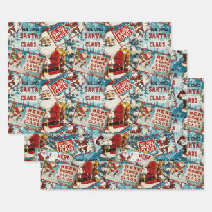 Retro Vintage Christmas: Here Comes Santa Claus Wrapping Paper Sheet