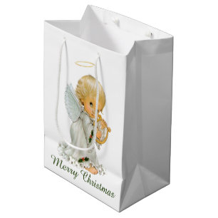 Retro vintage Christmas Holiday Angel party Medium Gift Bag