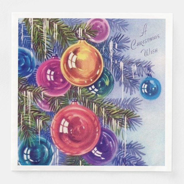Retro vintage Christmas Holiday bulbs party Napkin (Front)