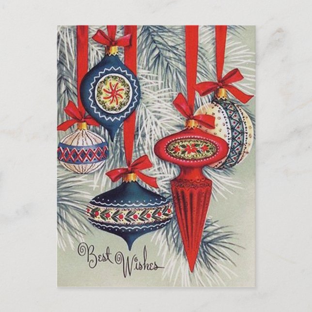 Retro vintage Christmas Holiday bulbs postcard (Front)