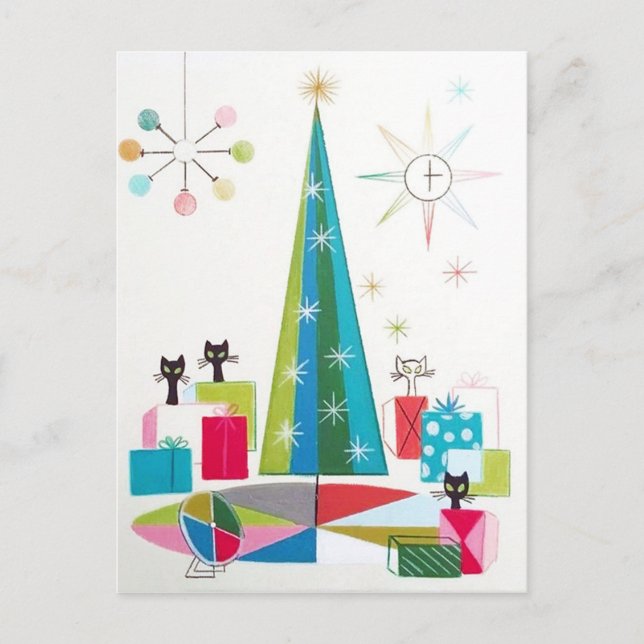 Retro vintage Christmas Holiday cats postcard (Front)