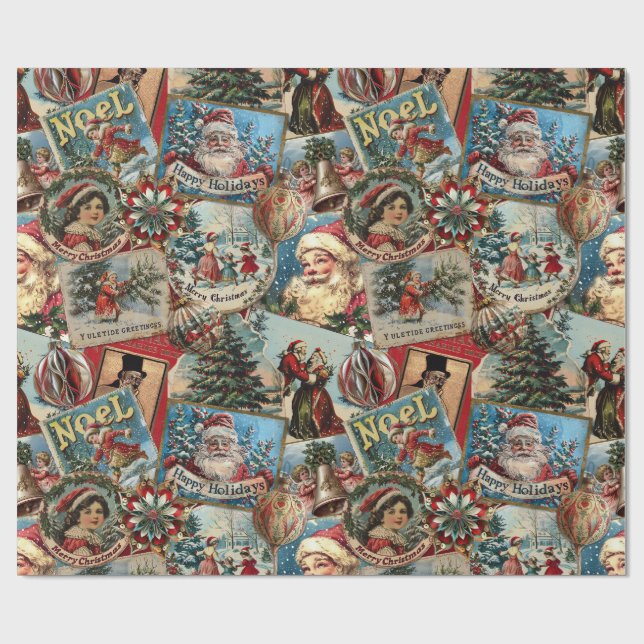 Retro Vintage Christmas: Holiday Cheer Collage Wrapping Paper (Flat)
