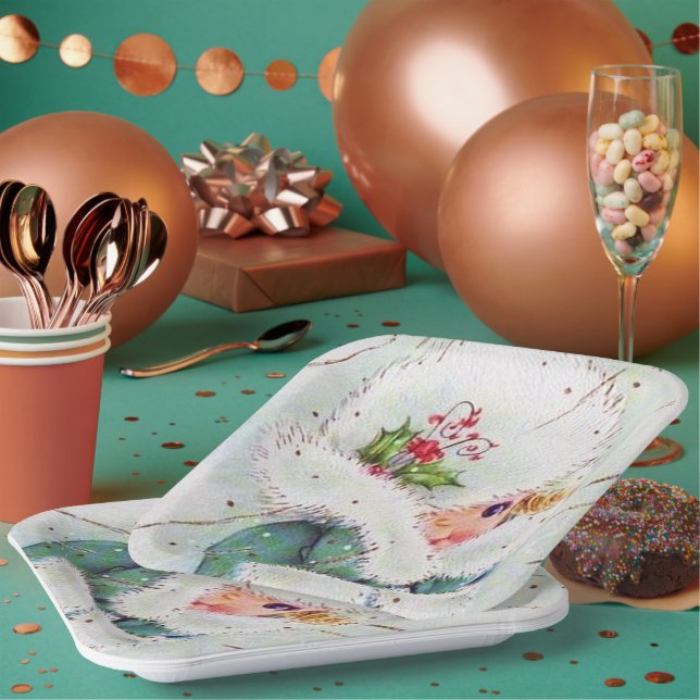 Retro vintage Christmas Holiday lady party Paper Plate (Multi)