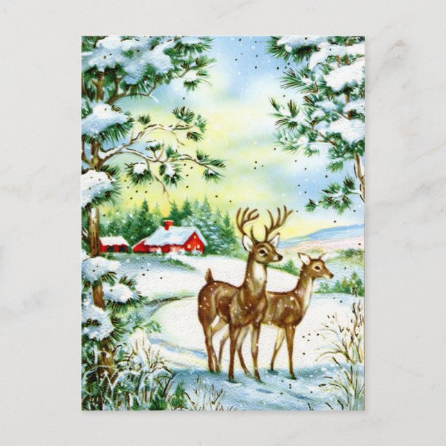 retro vintage Christmas Holiday reindeer Postcard (Front)
