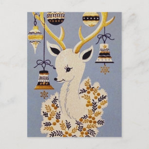 Retro Vintage Christmas Holiday reindeer postcard