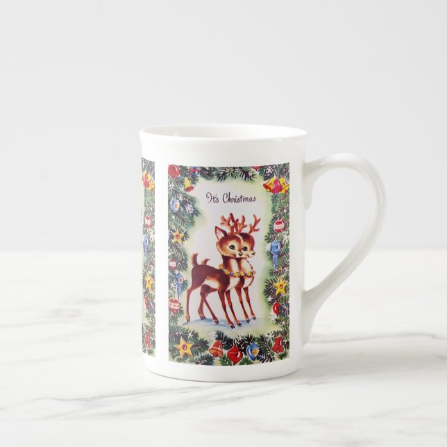 Retro vintage Christmas Holiday reindeer tea cup (Right)