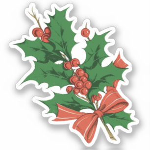 Retro Vintage Christmas Holly and Bow