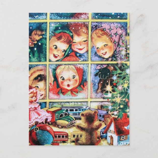 retro vintage Christmas kids Holiday Postcard (Front)