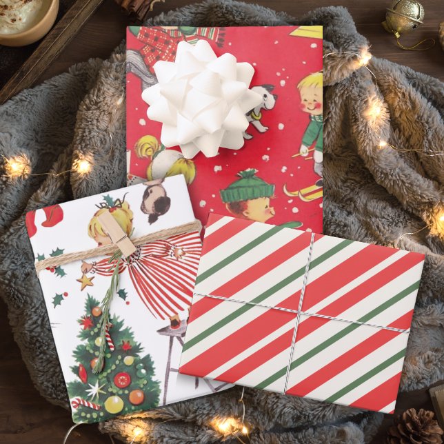 Retro Vintage Christmas Kids Holiday Wrapping Paper Sheet (Retro Vintage Christmas Kids Holiday Wrapping Paper Sheets)