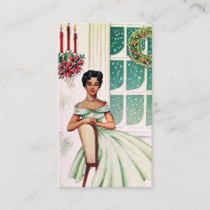 Retro Vintage Christmas lady add message card