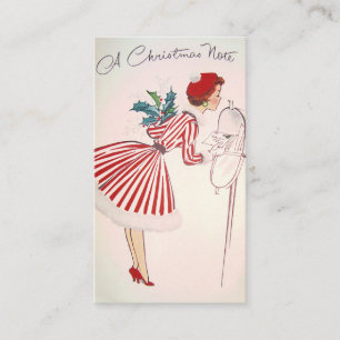 Retro vintage Christmas lady add message card