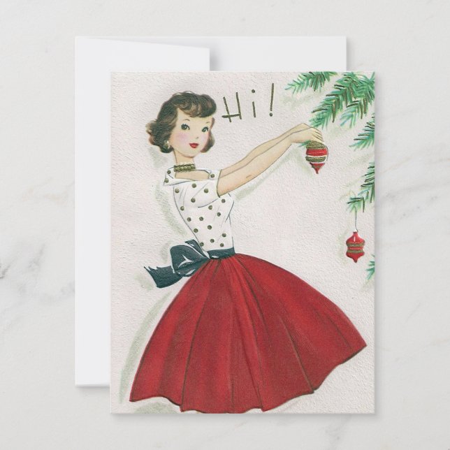 Retro Vintage Christmas lady add message card (Front)