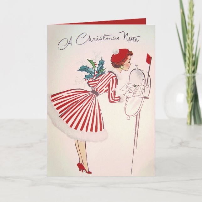 Retro Vintage Christmas lady add text card (Front)