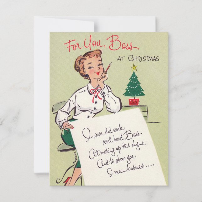 retro vintage Christmas lady Boss add message card (Front)