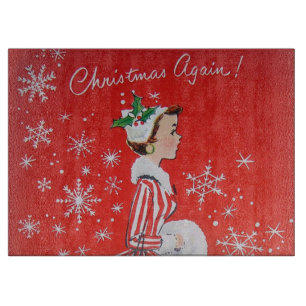 Retro vintage Christmas lady cutting board
