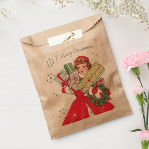 retro vintage Christmas lady Favour Bags
