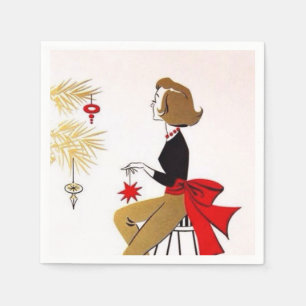 retro vintage Christmas lady Holiday Napkin