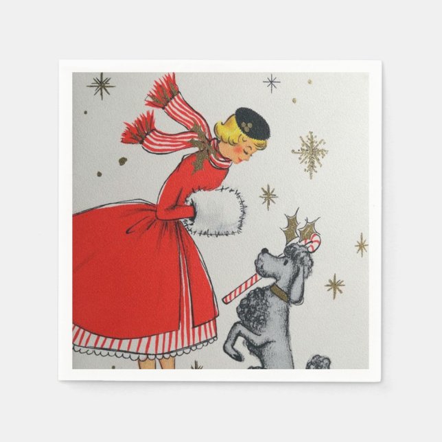 retro vintage Christmas lady Holiday  Napkin (Front)