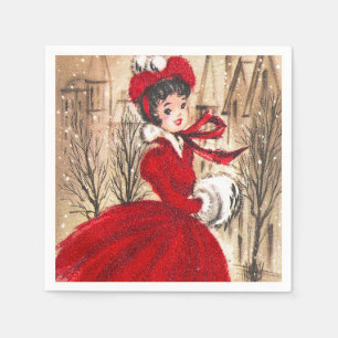 Retro Vintage Christmas lady Holiday party napkins