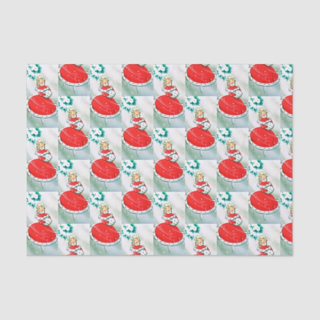 Retro Vintage Christmas lady party tissue Paper (Front)