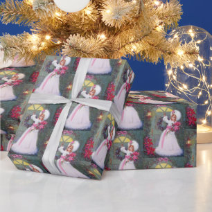 Retro vintage Christmas lady party Wrapping Paper