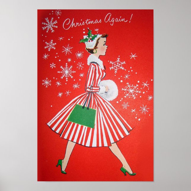 Retro Vintage Christmas lady poster (Front)