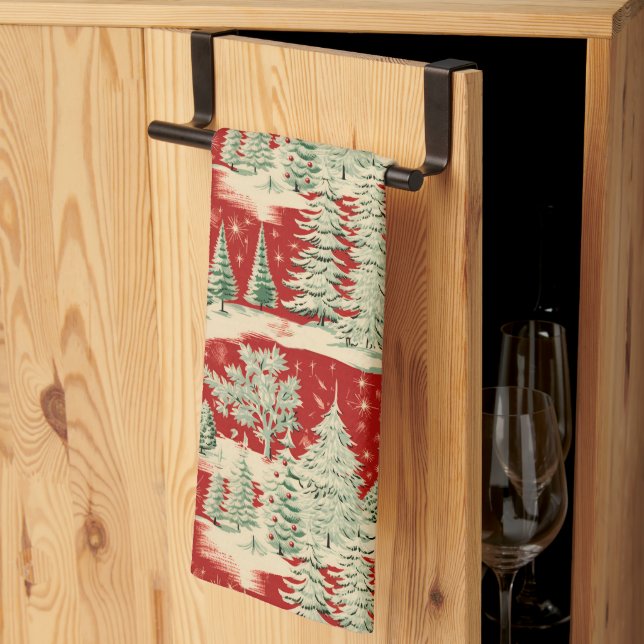 Retro Vintage Christmas Landscape Tea Towel (Thirds Fold)