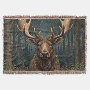 Retro vintage Christmas Moose Throw Blanket